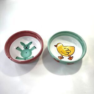 Italian Ceramic /Porcelain Made in Italy Set of 2 Bowls for Kids Chick and Bunny